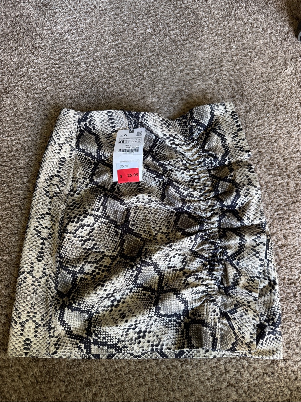 Zara Snake-Print Ruched Mini Skirt - Beige/Black